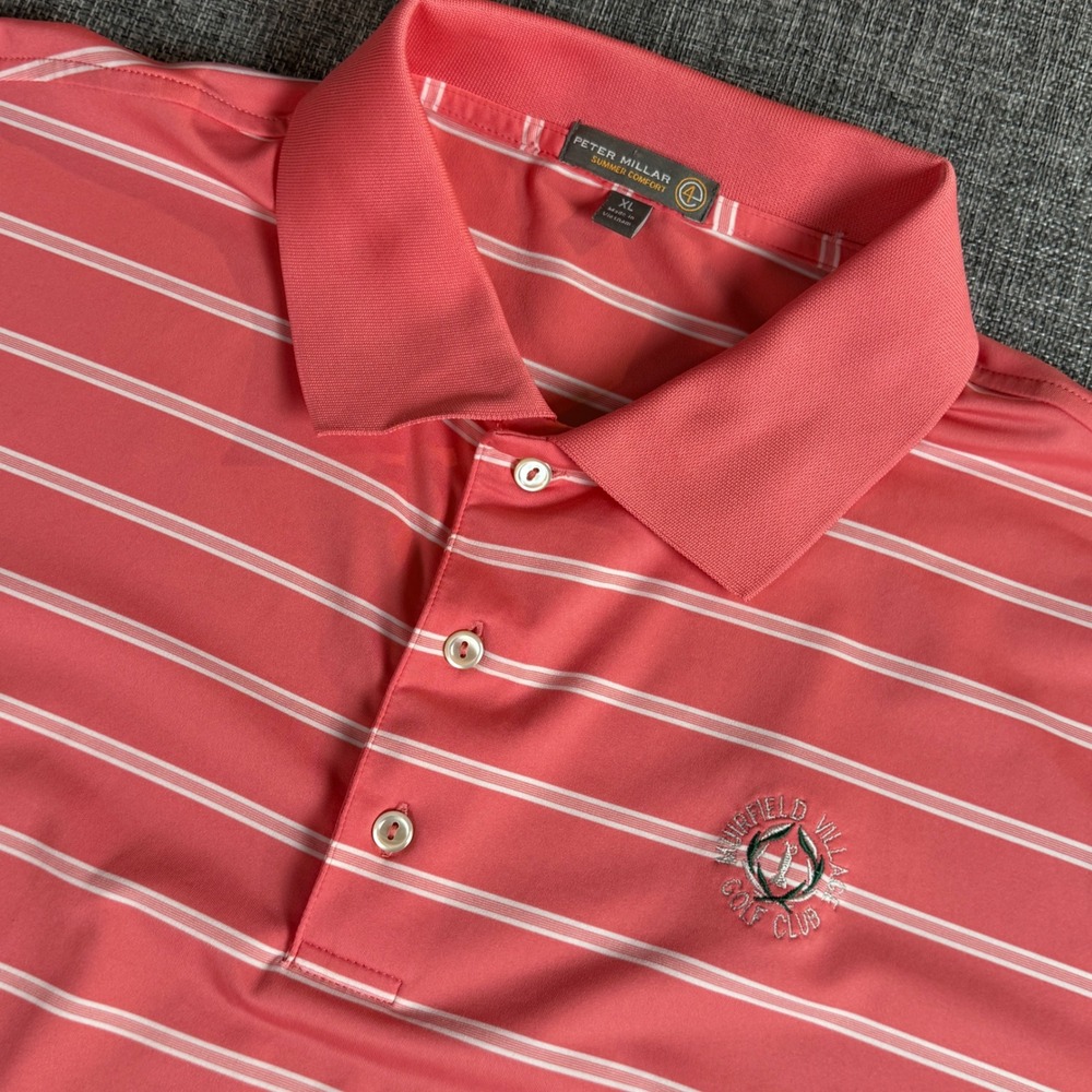 Peter Millar Polo Shirt Mens | XL | Coral Pink White Striped Summer Comfort